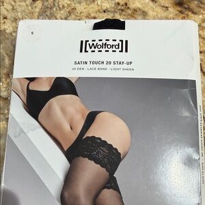 Wolford Black Satin Touch Lace Stay-Up Stockings